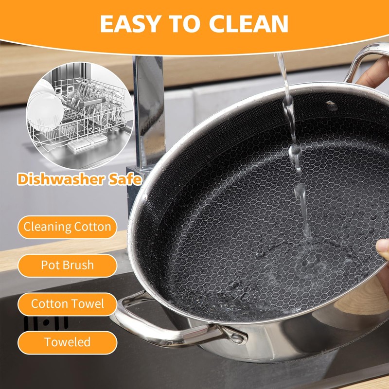 Toutrop Stainless Steel 7QT Saute Pan 14 Inch Deep Frying