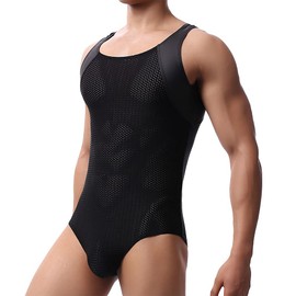 WMIERFI Men's Breathable Mesh Tank Top One Piece Wrestling Singlet Bodysuit Jumpsuit Leotard Briefs Underwear