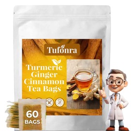 Premium Turmeric Ginger Cinnamon Tea Bags, Ginger Turmeric Cinnamon Tea Bags, Turmeric Ginger Herbal Tea, 100% Natural Ingredients Hand-made Blend, No Sugar, No Caffeine, No Gluten, Vegan (60)
