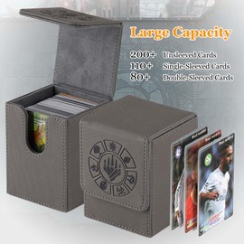 Arkeiliy Card Deck Box, 110+ Storage MTG Deck Box with 50 Pcs Card Sleeve, Collectible Trading Card Cases for Magic Commander and More (Grey)