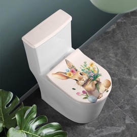 GLENLCWE Toilet Lid Cover Toilet Tank Lid Dust Cover Set of 2, Easter Bunny Tulip Bathroom Toilet Lid Cover Fit Hotel Home Bathroom Decor