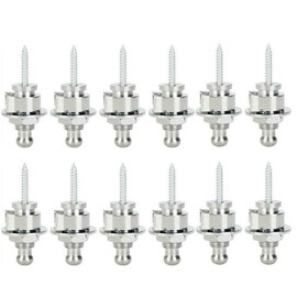 12Pcs Guitar Strap Locks, Round Head Strap Locks and buttons Guitar Bass Schaller-Style Security Straplocks (Silver)