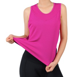 Women Cycling Tank Tops Scoop Neck Running Sports Fit Gym Spinning Sleeveless Shirts with Pockets(Magenta, XL)