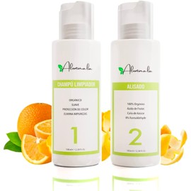 Professional Vegan Organic Straightening Cream Hair Set, 2 in 1 Keratin Shampoo and Smoothing Treatment for Home, 100% Formaldehyde Free, Sulphate Free, Nourishes, Moisturised, 0% Frizz (100 ml)