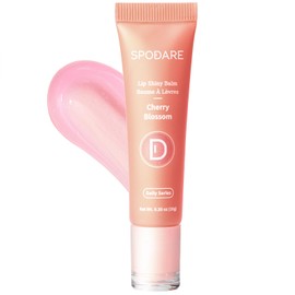 Spodare Lip Glowy Balm Cherry Blossom, Lip Gloss enriched with Shea Butter, Wolfberry Extract & Hyaluronic Acid Complex for Plumping Finish - Light Weight Travel Size for Men and Women