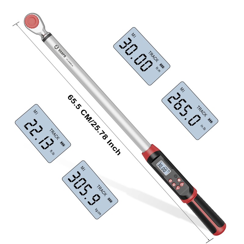 VANPO 1/2-Inch Drive Digital Torque Wrench(12.5-250.8 ft-lbs./17-340Nm), Accurate to ±2%,