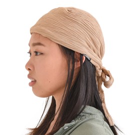 CHARM Ruffle Turban Bandana Hat Head Scarf All Seasons Boho Chic Pirate, beige