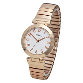 Blekon Collections Women's 33mm Case Glossy Metal Stretch Band Watch (Rose-Gold)