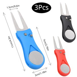 OWLMATE Set of 3 Golf Divot Tools, Stainless Steel Golf Divot Multifunction Tool with Pop-Up Button and Ball Marker, Portable Golf Repair Accessories