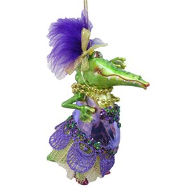 December Diamonds Glass Hanging Ornament Female Crocodile Mardi Gras Theme 79-81009 5 Inches