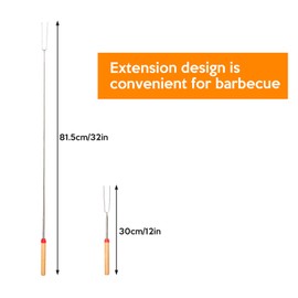 ValueHall Barbecue Skewers Pack of 8 Marshmallow Roasting Sticks 32 Inch Roasting BBQ Sticks Telescopic Stainless Steel Skewers Hot Dog Fork with Wooden Handle for Campfire Fire Pit V4A05