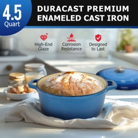 MUELLER HOME 4.5 QT Enameled Cast Iron Dutch Oven, Heavy-Duty Casserole Dish and Braiser Pan with Lid and Stainless Knob, Oven-Safe up to 500° F & Across All Cooktops, Aqua Blue