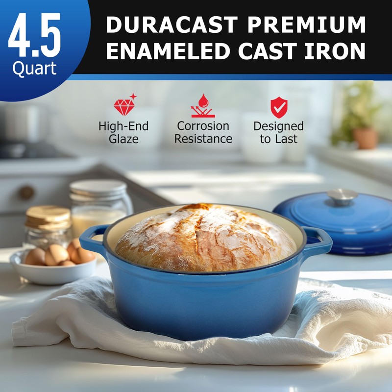 MUELLER HOME 4.5 QT Enameled Cast Iron Dutch Oven, Heavy-Duty