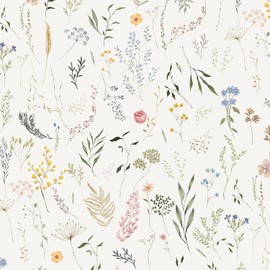 Dimoon 236"x16.1" Floral Peel and Stick Wallpaper Beige Contact Paper Thicken Wallpaper Delicate Flower Waterproof Green Leaf White Self Adhesive Removable Wall Paper Shelf Liner Decal Vinyl Roll