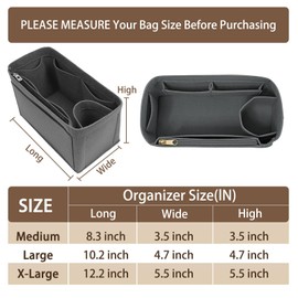 Bryasha Handbag Organizer Insert, Felt Purse Shaper with Zipper Pocket(Dark grey, bk30)