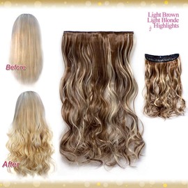 Wiwigs ® Half head 1 Piece clip In Curly Light Brown Light Blonde Highlights Hair Extension