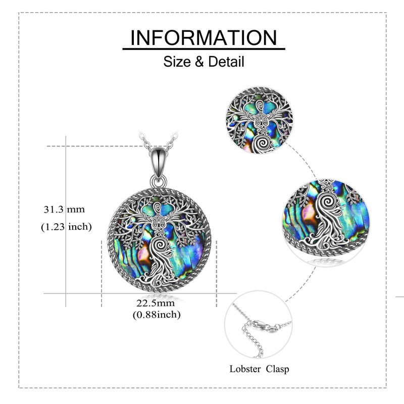 YAFEINI Tree of Life Necklace Sterling Silver Abalone Shell Spiral