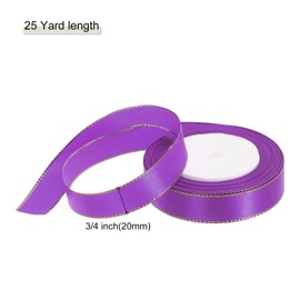 MECCANIXITY 3/4 Inch 25 Yard Wide Satin Ribbon with Gold Edges Border Grosgrain Fabric Ribbon for Gift Wrapping Wedding Bouquet, Purple