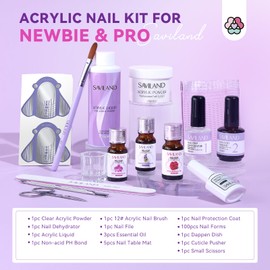 Saviland Acrylic Nail Kit for Starters: 3 Colors Acrylic Powder and Liquid Set Acrylic Nail Brush Nail Tool Kit Acrylic Set for Beginners DIY Nail Extension Acrylic Nail Application Nail Manicure Gift