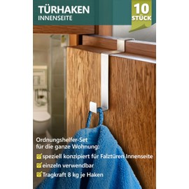 4smile Door Hooks for Hanging, Set of 10, Stainless Steel Clothes Hooks, Door Inside, Door Coat Rack Inside, Towel Holder Door Inside, Folding Doors Door Hooks Back