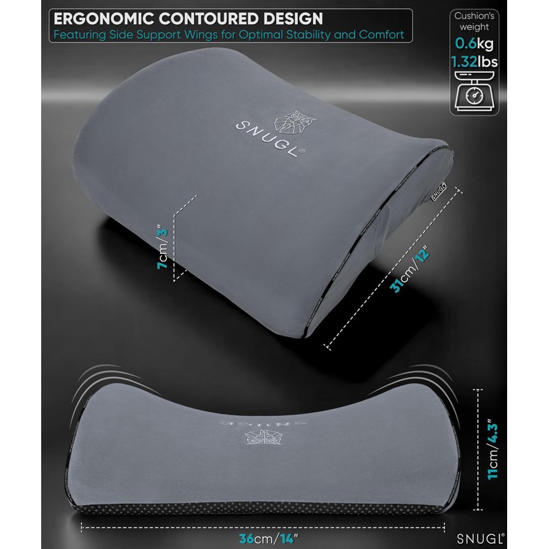 SNUGL Lower Back Support Cushion Grey