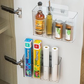 Organizer Sottolavello Cucina Porta Sacchetti e Telecomando da Muro, 2 Bicchieri Trasparenti a Parete per Spazi Stretti - Porta Rotoli Alluminio, Pellicola e Accessori Bagno, Design Compatto Senza BPA