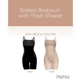 MeMoi Braless Bodysuit Shapewear with Thigh Shaping, Seamless Body Shaper for Women - Sizes Medium - 1X, Nude, Extra Large