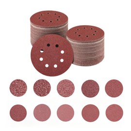 50PCS 125mm Sanding Discs,5x(40/60/80/120/150/180/240/320/400/600)，8 Hole 5 Inch Round Sanding Discs Pads (Red sand)