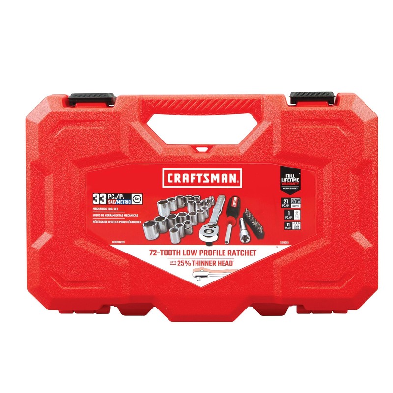 CRAFTSMAN Mechanics Tool Set, 33 Piece, 3/8 Inch Drive SAE/Metric