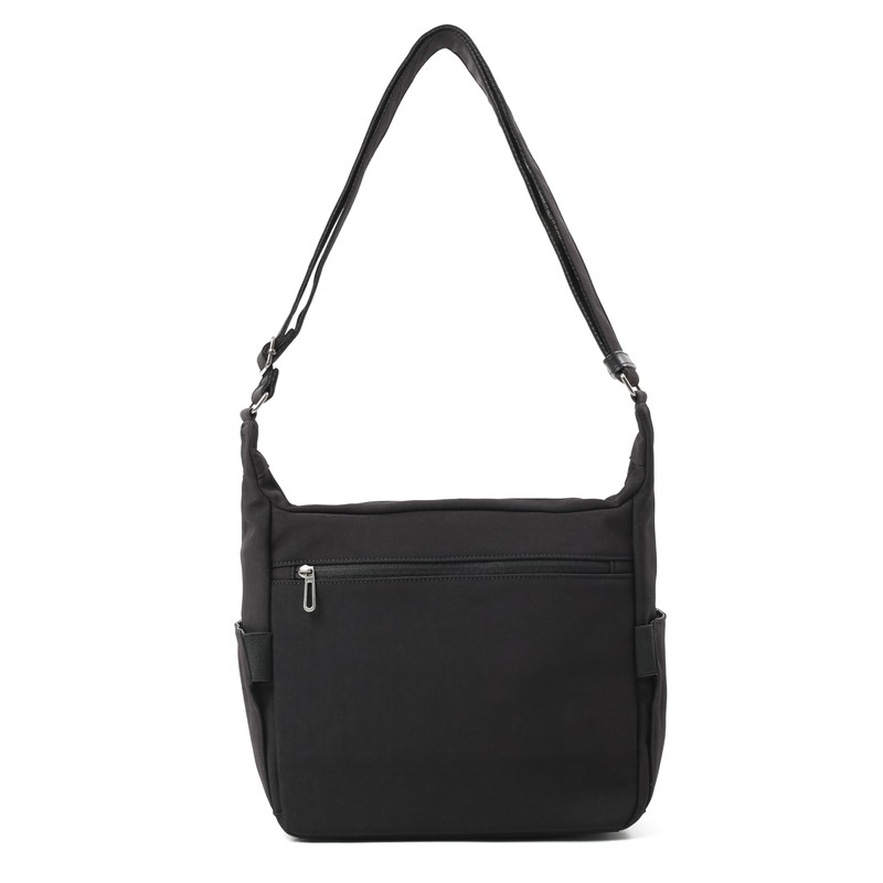 Mustache BAT-4071 Unisex Shoulder Bag, Polyester x Cowhide Leather, Black