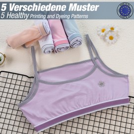 LOREZA ® 5 Girls' Bustier Cotton X-Back with Rhinestone Spaghetti Straps Bra Sports Bra, Spaghetti Straps - 5 Mix