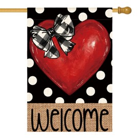 AVOIN colorlife Love Heart Valentines Day House Flag 28x40 Inch Double Sided, Polka Dots Welcome Anniversary Wedding Yard Outdoor Flag
