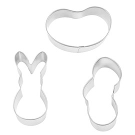 R&M Easter Cookie Cutter Gift Set. Includes Jellybean, Stacked Eggs and Candy Bunny Cookie Cutter. 3-Piece Set, Silver