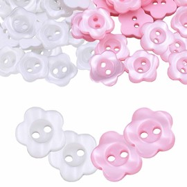 100 Pcs 2 Hole Flower Resin Button, Buttons for Baby Cardigans - Pearlescent Sewing Button Baby Resin Button 12.5 mm Flower Button for Handmade Sewing Knitting Dolls Crafting Decor (White + Pink)