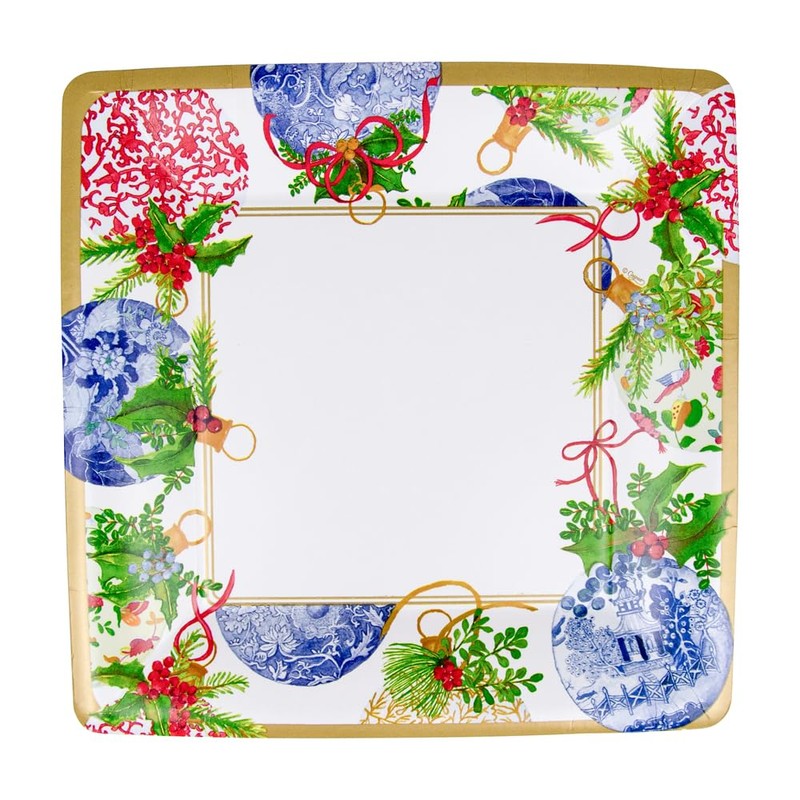 Caspari Porcelain Ornaments Paper Dinner Plates - 8 Per Package