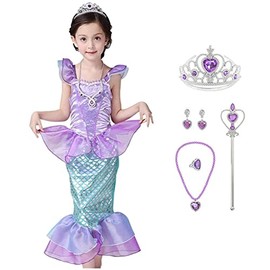 CREDIBLE UT5092 Princess Dress, Children's Cosplay Costume, Luxurious 7-Piece Set, Mermaid (Princess Dress, Heart Tiara, Magic Stick, Necklace, Earring, Ring, Original Goods) 47.2 inches (120 cm)