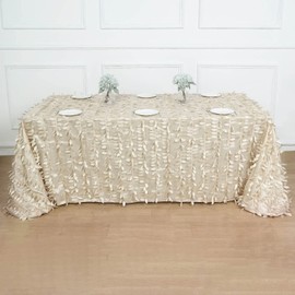 Tableclothsfactory 90" x 156" Leaf Petal Taffeta Tablecloth Rectangle - Beige for Wedding, Party, Event, Banquet, Decoration, Nature Themed Celebration, Dessert Table Exhibition, Events Table Cover