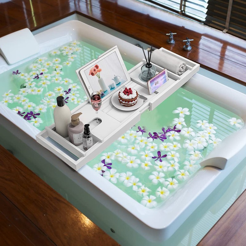 Zhuoyue Bamboo Bathtub Tray, Expandable Premium Bath Tray for Luxury