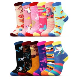 Jeyiour 12 Pairs Horse Socks for Girls Horse Gifts Bulk Cute Animal Polyester Cotton Socks Novelty Casual Crew Horse Socks Unicorn Sock for Horse Lover