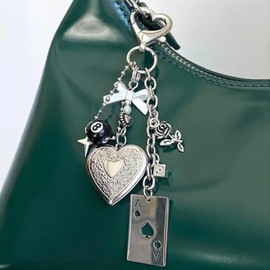 Angyape Bag Charms Y2k Kyechain Cute Bow Heart Cool 8 Ball Dice Star Rose Ace of Spades Charms Purse Accessories for Women