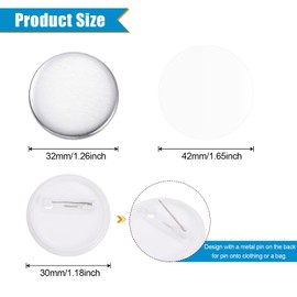 MECCANIXITY Blank Pin Back Button Parts, 32mm 1.26 Inch, 500 Set Sewing Buttons Round Metal Cover Plastic Button Back Clear Film for Button Maker Machine