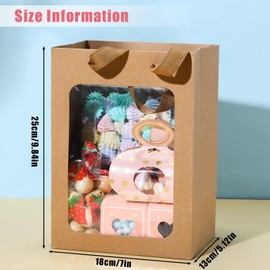 Bacane Bolsas de Papel para Regalos con Ventana Transparente, 18x13x25CM Bolsas de la Compra Kraft con Asas para Regalos, Fiestas Festivales (Marrón, 1 unidad (paquete de 10))