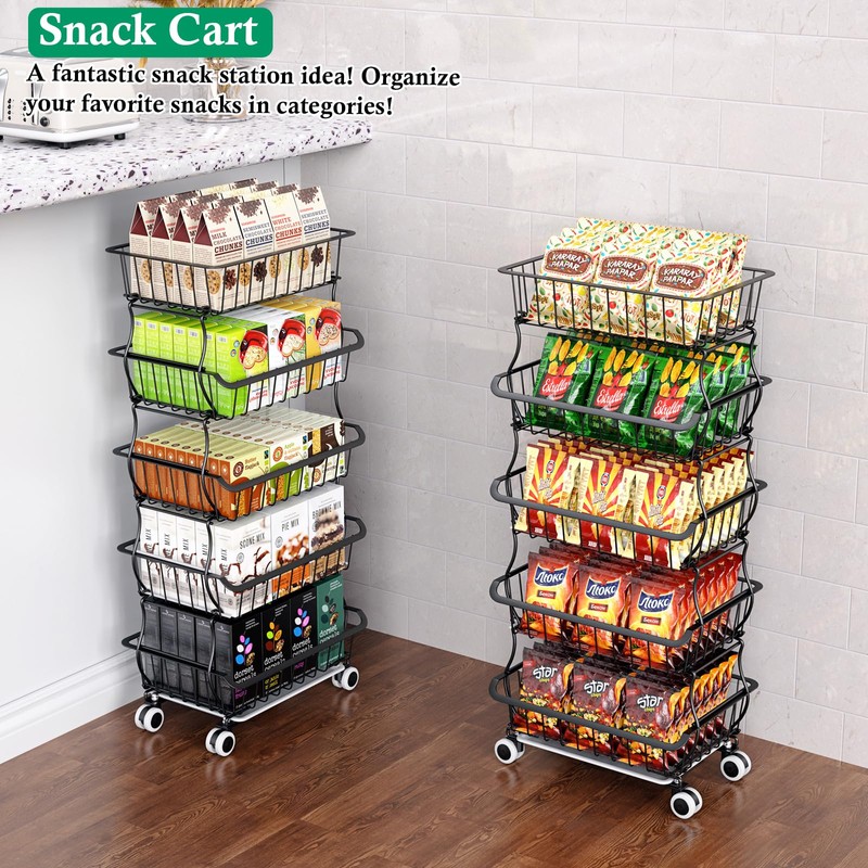 OKZEST 5 Tier Fruit Basket for Kitchen, Stackable Bins Wire
