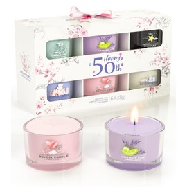 50th Birthday Gifts for Women | Scented Candles Gift Set for Anxiety | 6 Scented Filled Votive Candles | Relaxation Candles Gifts for Women (Elegant Gifts)