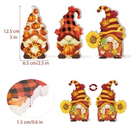 GEBETTER 3 pcs Autumn Gnomes Decorations Wooden Table Sign Double-Sided Autumn Sign Gifts for Thanksgiving Fall Festival Harvest Home Decors