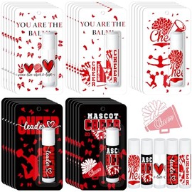 Loopeer 30 Pcs Red Cheers Lip Balm Cheer Teams Gifts Bulk Cheerleaders Party Stuff Cheerleading Camp Gifts Bulk for Cheerleaders Party Favors Stocking Stuffers