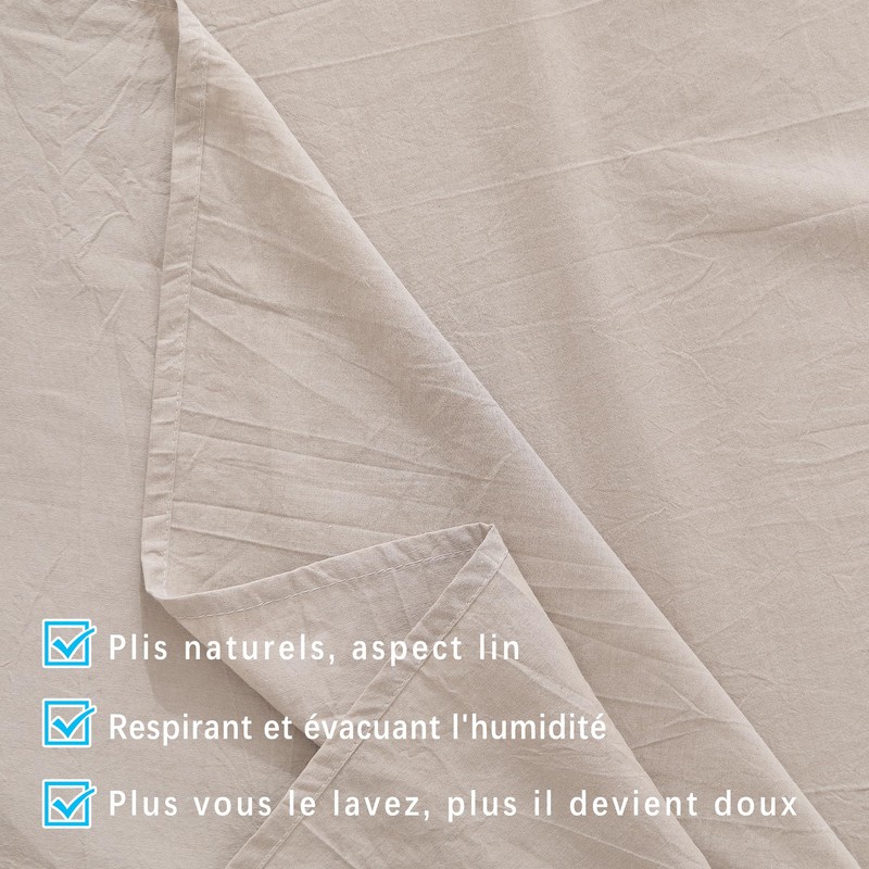 ATsense Tablecloth Beige Linen Look 100% Washed Cotton Square Tablecloth