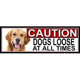 SHAWPRINT Golden Retriever CAUTION DOGS LOOSE AT ALL TIMES METAL GATE SIGN 266mm x 87m. (594H2)