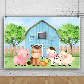 Bovlleetd 150 x 100 cm Background for Baby Shower, Cute Farm Animals, Cow, Pig, Sheep, Chicken, Photography, Background, Newborn, Christening, Birthday, Party, Decoration, Banner