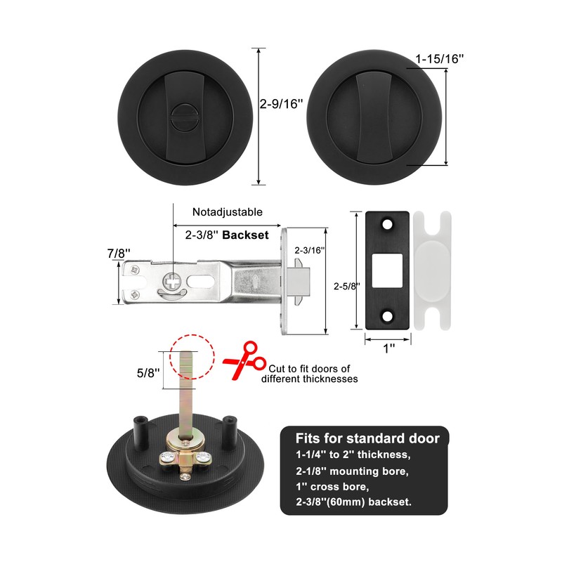 goldenwarm Matte Black Pocket Door Lock, Privacy Round Pocket Door